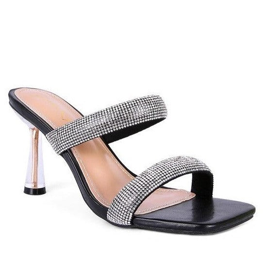 Women's Shoes - Heels Dolls Diamante Mid Heel Slide Sandals