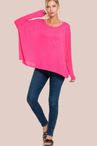  Dolman Sleeve Round Neck Top with Front Pocket