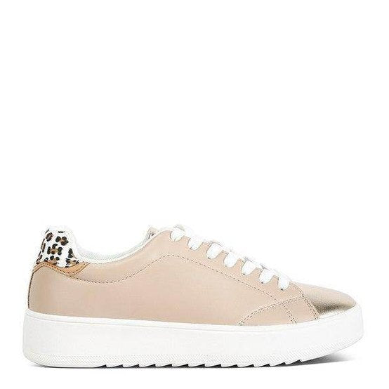 Light beige Dory fashion sneakers with metallic front and leopard print accents for stylish comfort