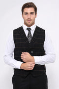 Double Breasted Plaid Black Men Vest – front view