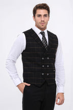 Double Breasted Plaid Black Men Vest – detail view