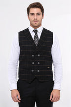 Double Breasted Plaid Black Men Vest – side view