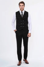 Double Breasted Plaid Black Men Vest – styled view