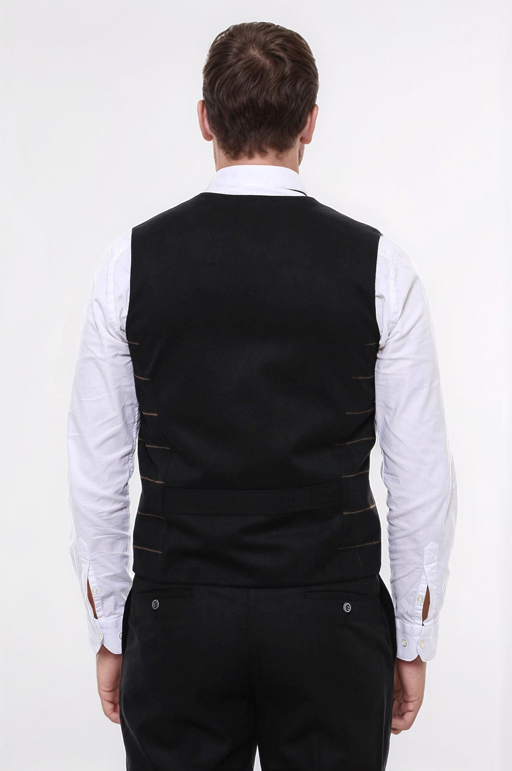 Double Breasted Plaid Black Men Vest – fabric detail view