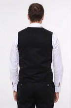 Double Breasted Plaid Black Men Vest – fabric detail view