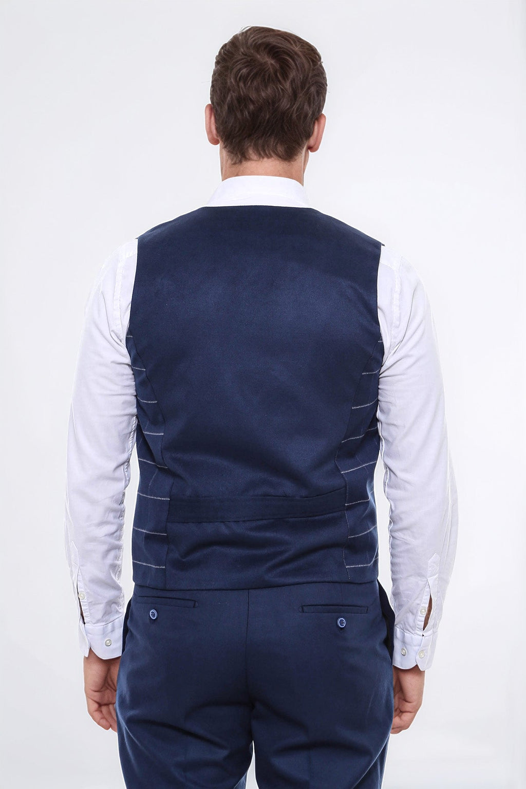 Double Breasted Plaid Blue Men Vest – full look view