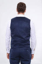 Double Breasted Plaid Blue Men Vest – full look view