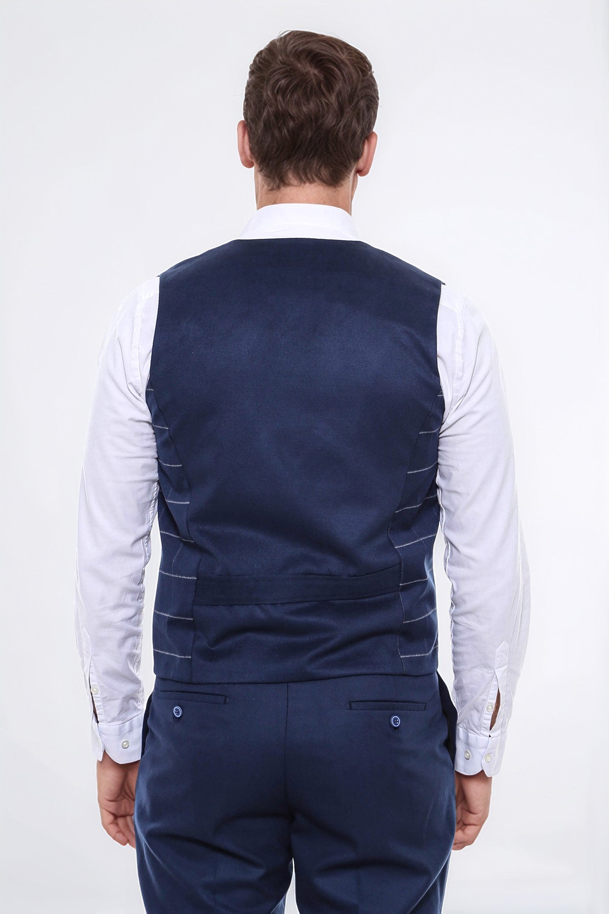 Double Breasted Plaid Blue Men Vest – full look view