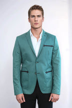 Double Button Mono Lapel Bag Pocket Cotton Green Jacket – detail view