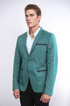 Double Button Mono Lapel Bag Pocket Cotton Green Jacket – side view