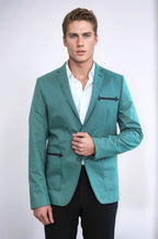 Double Button Mono Lapel Bag Pocket Cotton Green Jacket – styled view