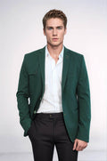 Double Buttons Shoulder Piece Mono Lapel Green Jacket – front view