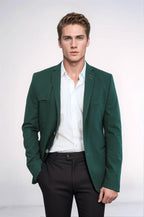 Double Buttons Shoulder Piece Mono Lapel Green Jacket – front view