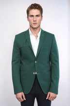 Double Buttons Shoulder Piece Mono Lapel Green Jacket – detail view