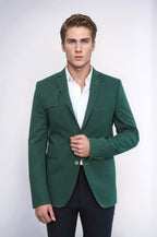 Double Buttons Shoulder Piece Mono Lapel Green Jacket – styled view