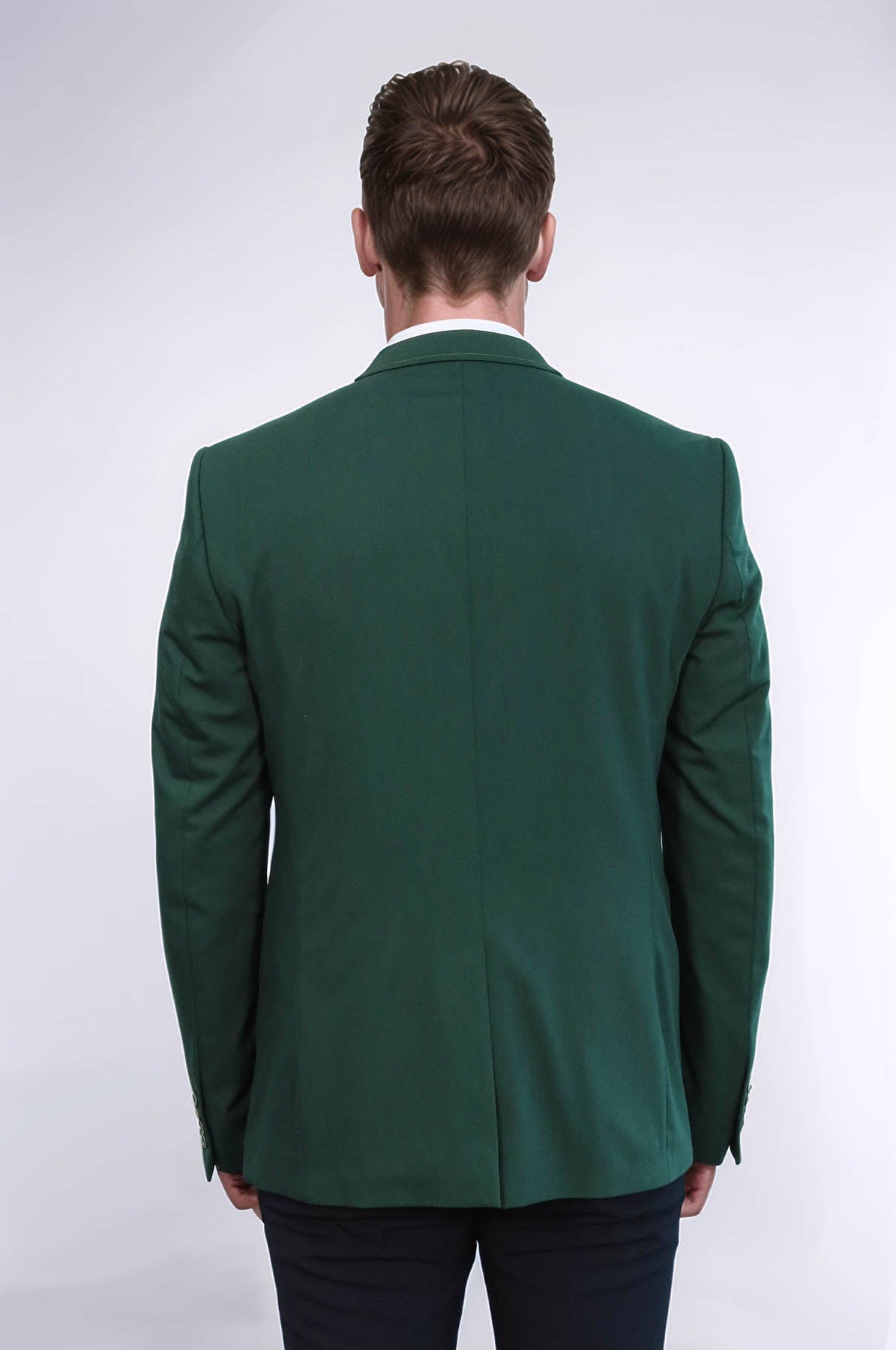 Double Buttons Shoulder Piece Mono Lapel Green Jacket – close up view