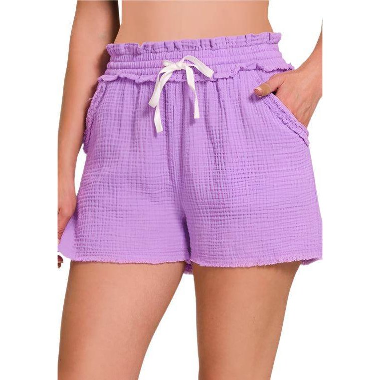 Double Elasticband Drawstring Waist Shorts - VacationGrabs