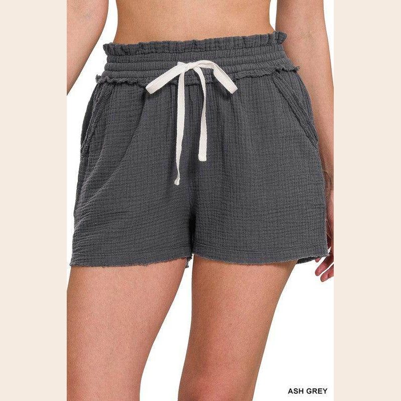 Double Elasticband Drawstring Waist Shorts - VacationGrabs