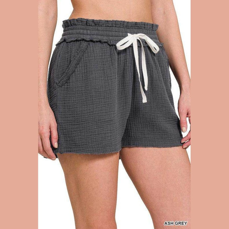 Double Elasticband Drawstring Waist Shorts - VacationGrabs
