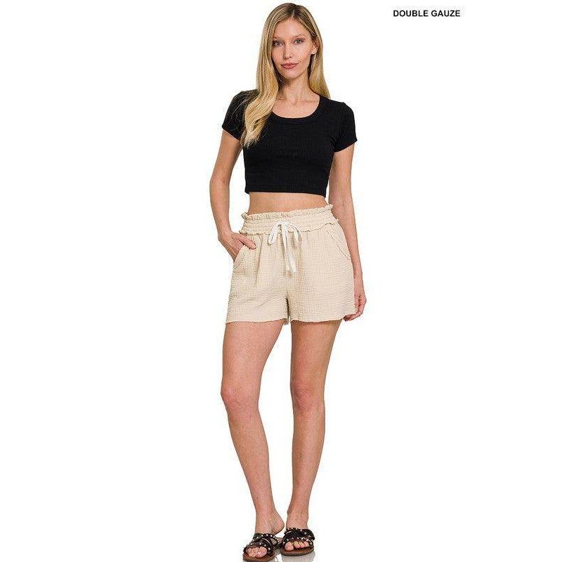 Double Elasticband Drawstring Waist Shorts - VacationGrabs