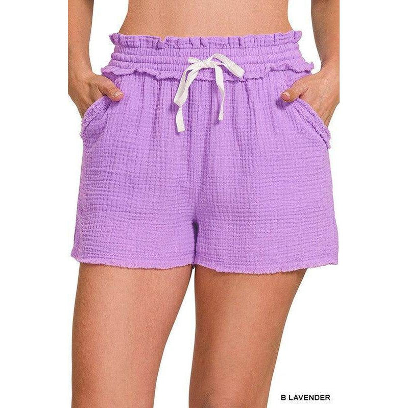 Double Elasticband Drawstring Waist Shorts - VacationGrabs