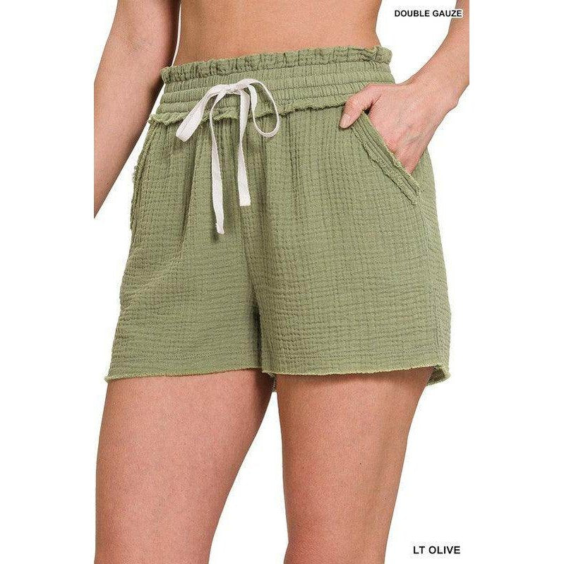Double Elasticband Drawstring Waist Shorts - VacationGrabs