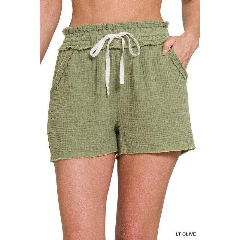Double Elasticband Drawstring Waist Shorts - VacationGrabs