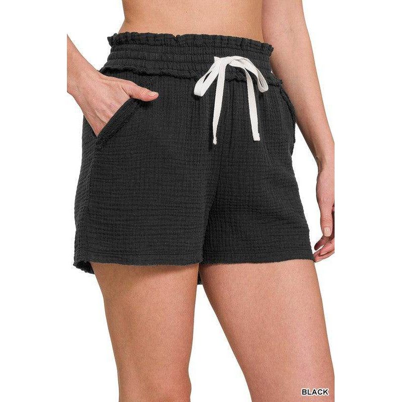 Double Elasticband Drawstring Waist Shorts - VacationGrabs