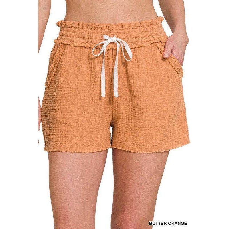Double Elasticband Drawstring Waist Shorts - VacationGrabs