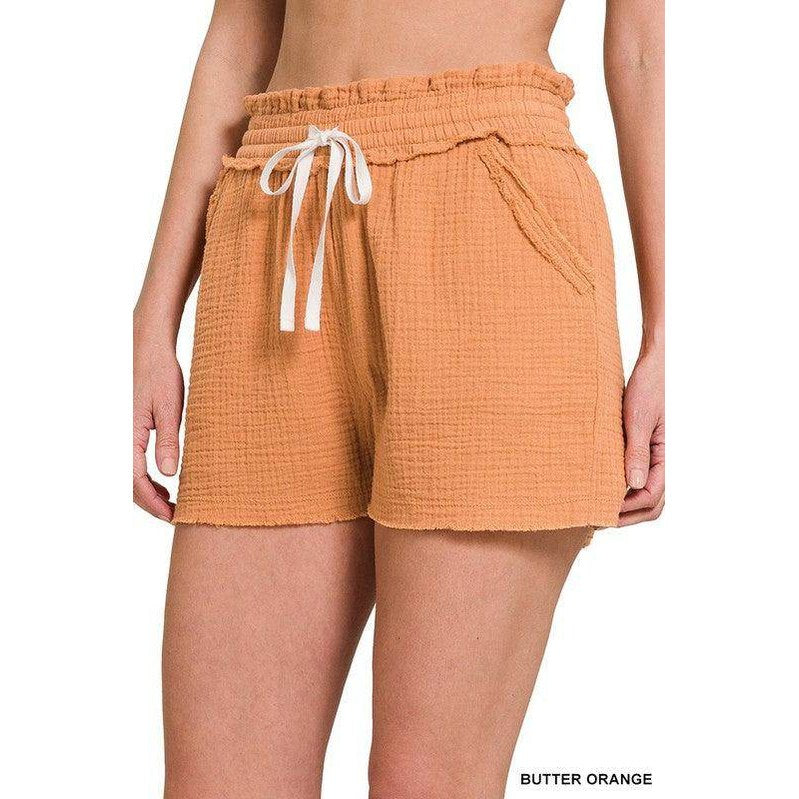Double Elasticband Drawstring Waist Shorts - VacationGrabs