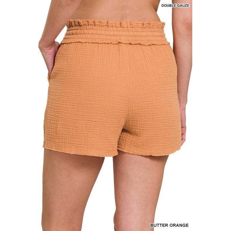 Double Elasticband Drawstring Waist Shorts - VacationGrabs
