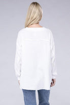 Women's Shirts Double Gauze Oversized 3/4 Button Henley Neck Top