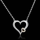 Elegant double heart necklace for women with sparkling accents and a sleek silver chain