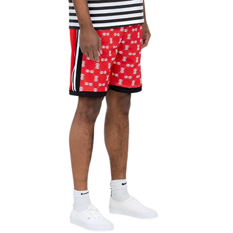 WEIV Double O Tape casual sweat shorts in red with white logo print and black side stripes