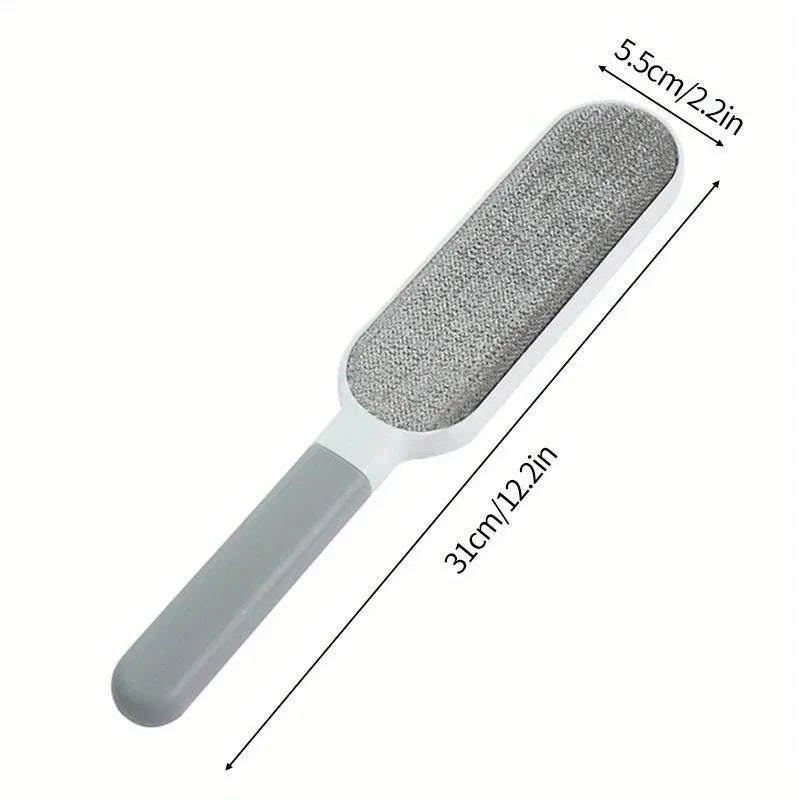 Double-sided pet hair remover brush in gray for easy cleaning