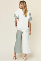 Women's Outfits & Sets Double Take Full Size Texture Contrast T-Shirt and Wide Leg Pants Set