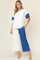 Women's Outfits & Sets Double Take Full Size Texture Contrast T-Shirt and Wide Leg Pants Set