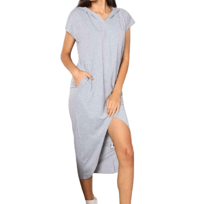Women's Dresses Double Take Short Sleeve Front Slit Hooded Dress