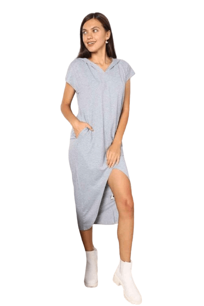 Women's Dresses Double Take Short Sleeve Front Slit Hooded Dress