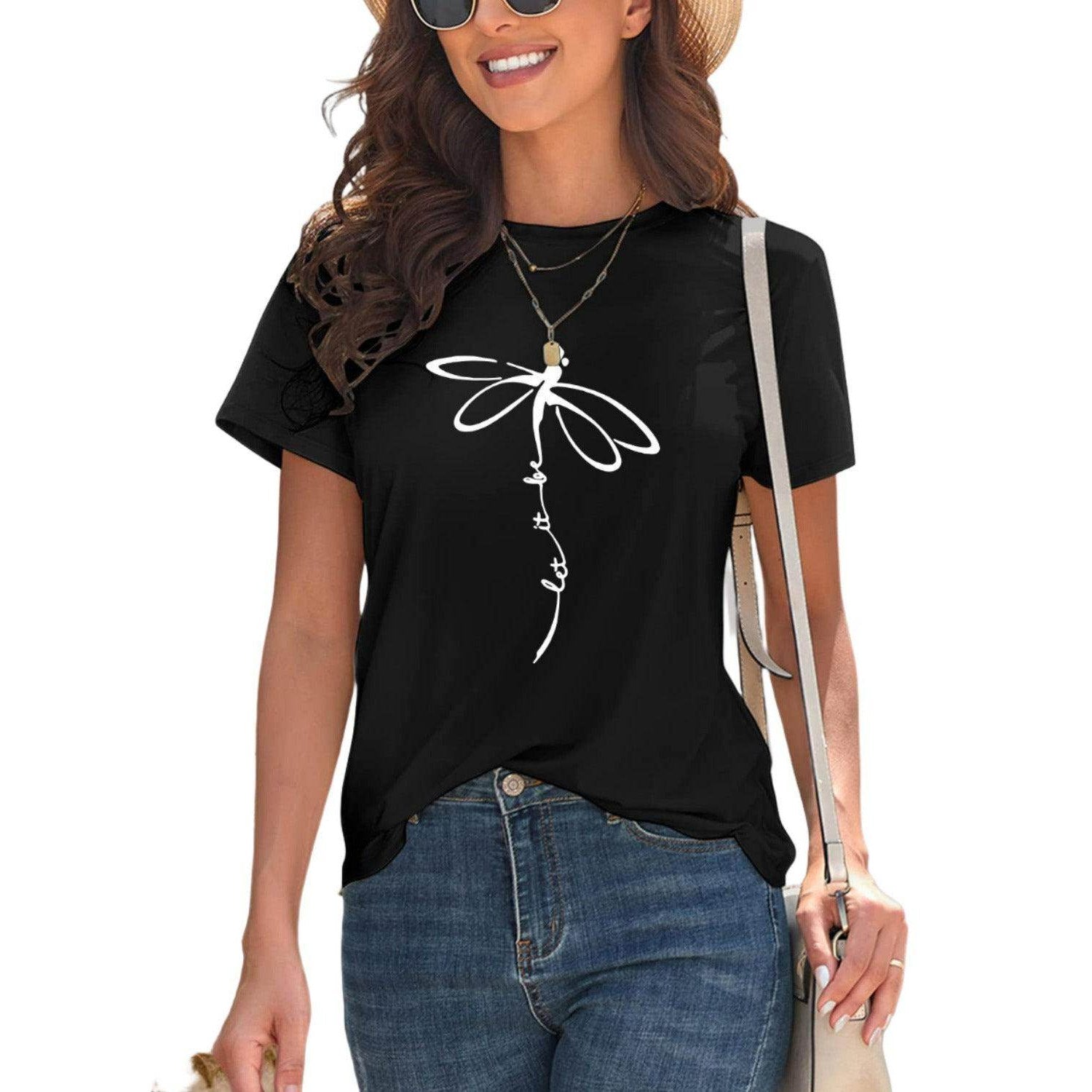Dragonfly Graphic Round Neck Short Sleeve T-Shirt - VacationGrabs