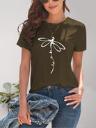 Women's Shirts - T-Shirts Dragonfly Graphic Round Neck Short Sleeve T-Shirt