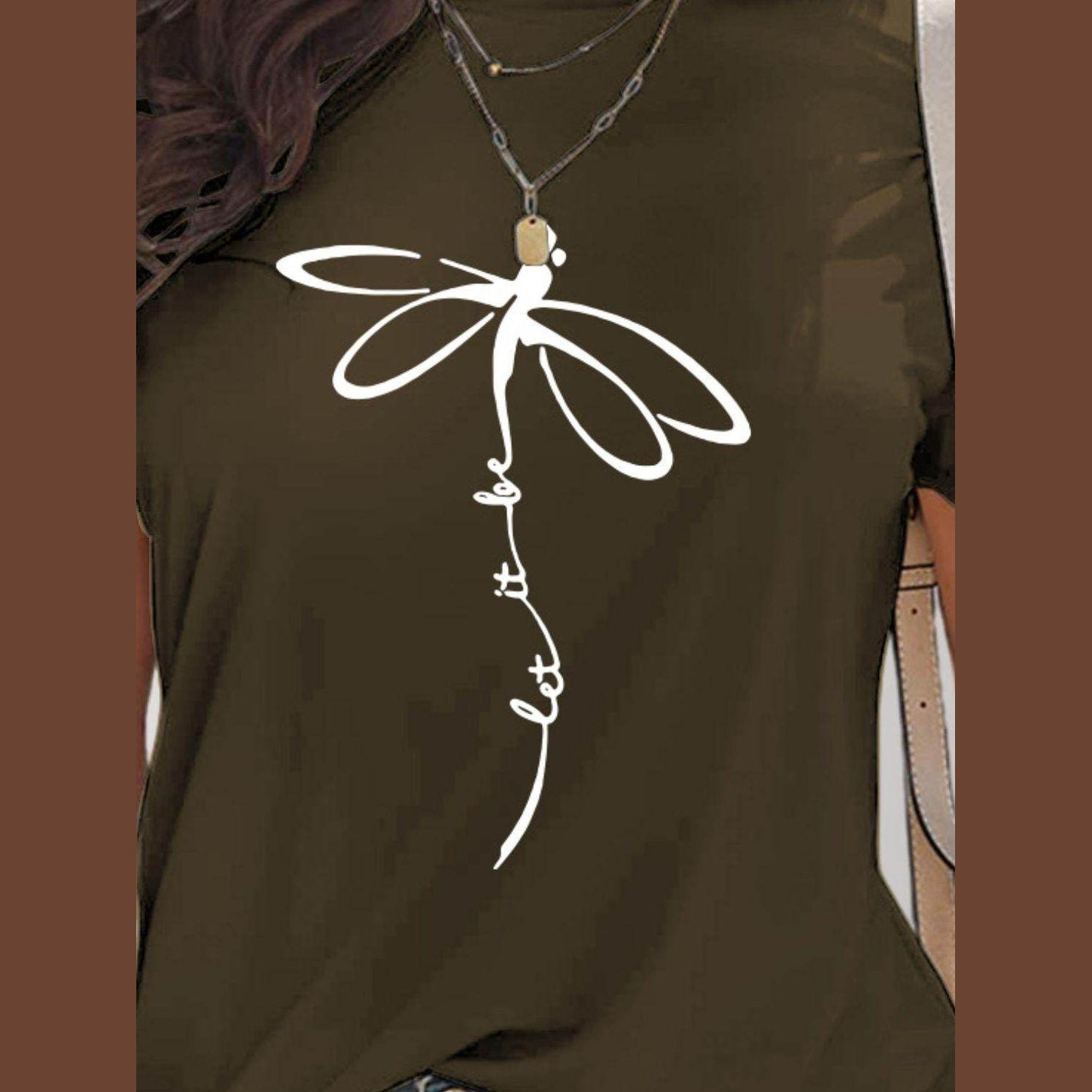 Dragonfly Graphic Round Neck Short Sleeve T-Shirt - VacationGrabs