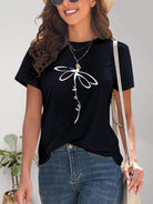 Women's Shirts - T-Shirts Dragonfly Graphic Round Neck Short Sleeve T-Shirt
