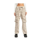 Emory Park Women's Drawstring Cargo Trousers in Plaid Pattern with Side Pockets for Casual Style