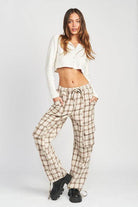 Emory Park women's drawstring cargo trousers in plaid pattern with side pockets for casual style