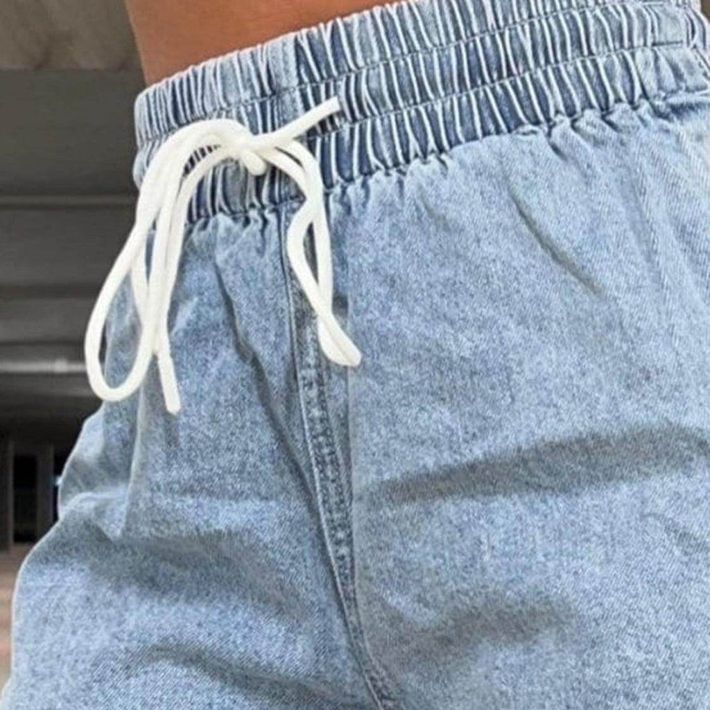 Drawstring High Waist Denim Shorts - VacationGrabs