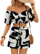 Women's Outfits & Sets Drawstring Off-Shoulder Top and Shorts Set