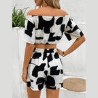 Drawstring Off-Shoulder Top and Shorts Set - VacationGrabs