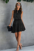 Stylish drawstring summer dress for women with tiered ruffles and a flattering fit