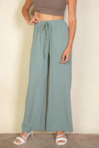 VacationGrabs women's drawstring waist wide leg pants in light blue with comfortable fit